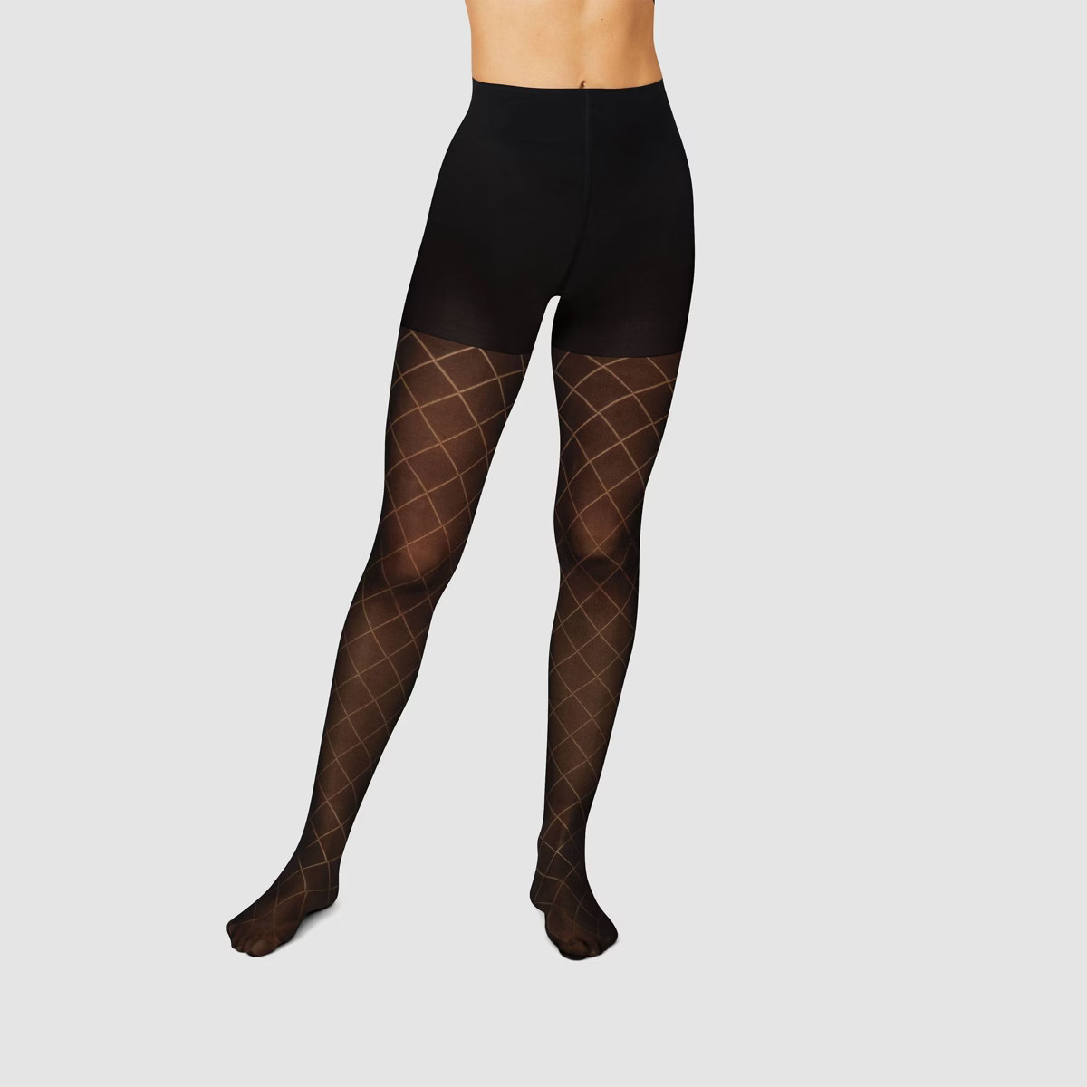 Hanes Women's High Waisted Diamond Outline Semi-Opaque Tights - Black M | Target
