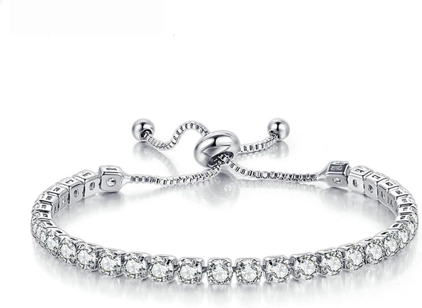 Silver Bracele, Tennis Bracelets for Women White Gold Plated Diamond Classic Adjustable Slider Br... | Amazon (US)