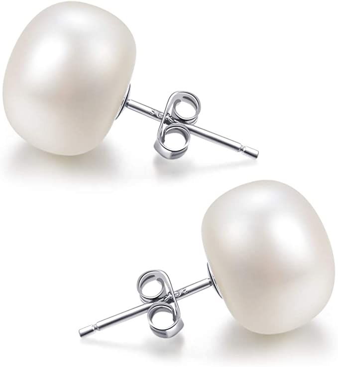 Pearl Stud Earrings-925 Sterling Silver Genuines Freshwater Cultured Pearl Earrings Studs For Wom... | Amazon (US)