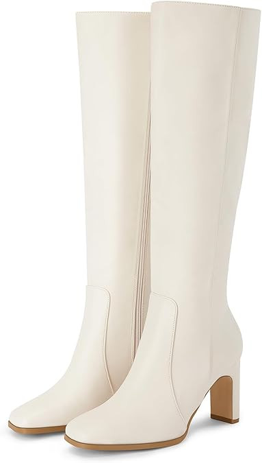 Coutgo Womens Square Toe Knee High Boots Leather Chunky Heel Fashion Dressy Winter Shoes with Sid... | Amazon (US)