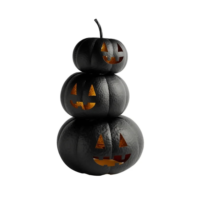 Halloween Lit Stacked Hammered Jack-O'-Lantern, 3 Tiers Black Jack O Lanterns Light up Pumpkins w... | Walmart (US)