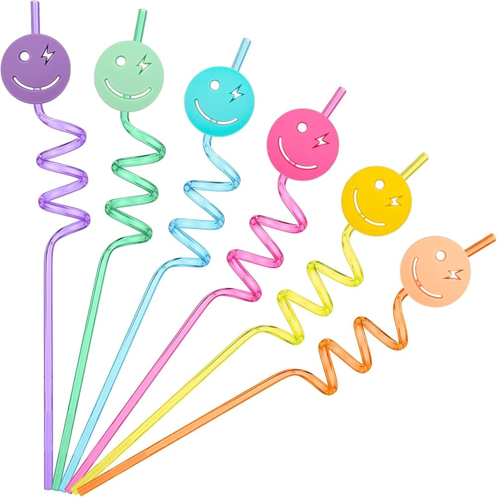 24 Pack Pastel Smile Reusable Straw Set One Happy Dude Birthday Smile Face Party Decorations Past... | Amazon (US)