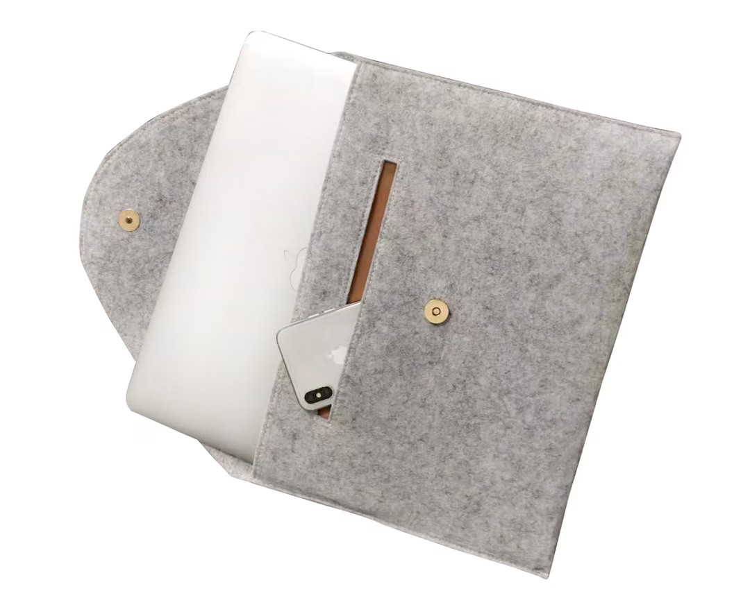 Felt Laptop Bag Organizer, Sleeve Pocket with Magnetic Metal Button, Fits 13" 15" Mac.Book Air Pr... | Etsy (US)