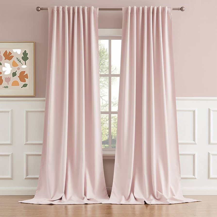 DUALIFE Solid Back Tab and Rod Pocket Curtains - Baby Pink Curtains Panels for Girls Room Nursery... | Amazon (US)