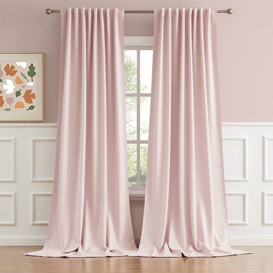 DUALIFE Solid Back Tab and Rod Pocket Curtains - Baby Pink Curtains Panels for Girls Room Nursery... | Amazon (US)