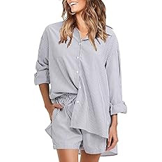 EXLURA Women's Summer 2 Piece Sets Long Sleeve Button Down Shirts Matching Short Sets Beach Vacat... | Amazon (US)