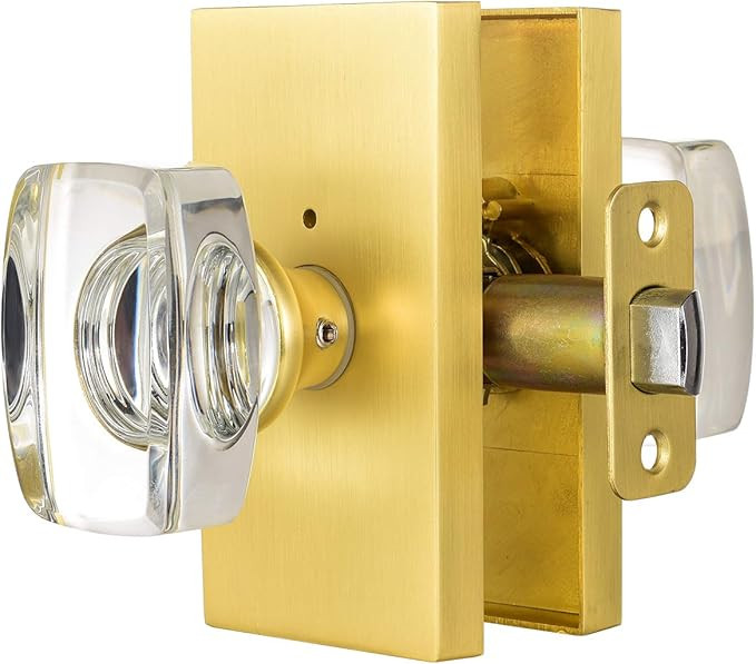 HIEMEY Glass Door Knobs Interior with Lock, Crystal Gold Door Knobs for Bedroom/Bathroom, Privacy... | Amazon (US)