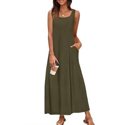 CFLONGE Casual Summer Sleeveless Maxi Dresses for Women 2025 Boho Square N… | Amazon (US)