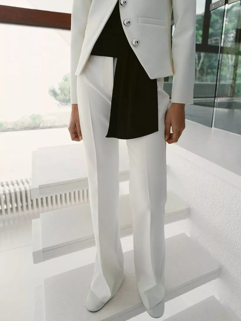 Mango Flared Tailored Trousers, Off White | John Lewis (UK)