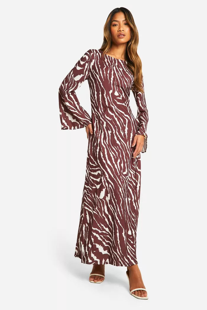 Zebra Flare Sleeve Maxi Dress | boohoo (US & Canada)