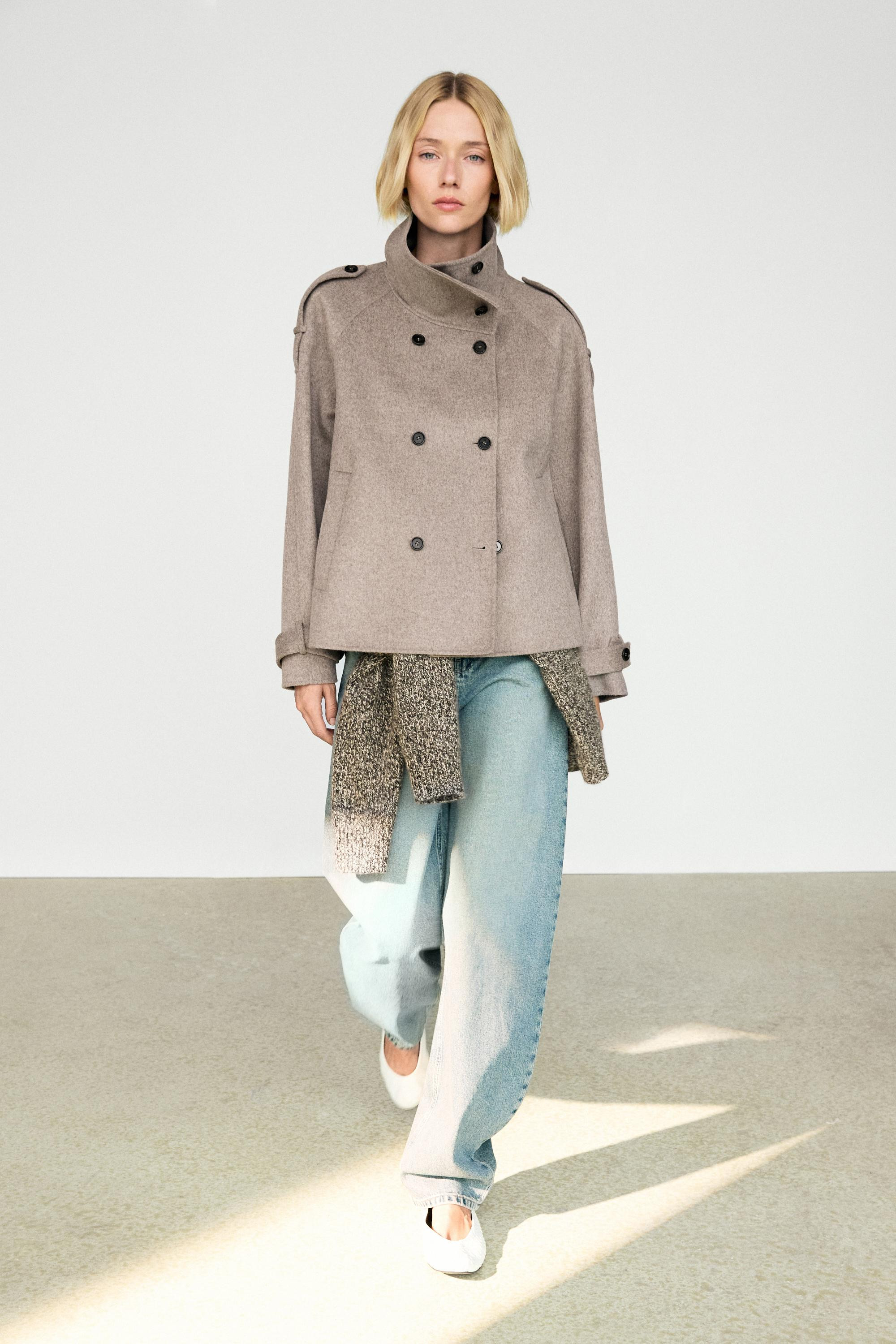 Cropped button detail trench coat | Massimo Dutti US