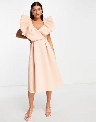 ASOS DESIGN exaggerated bubble sleeve prom midi dress | ASOS (Global)
