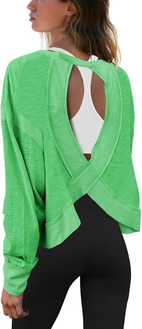 Panadila Womens Open Back Workout Top Long Sleeve Athletic Shirts Casual Crop Running Tee Y2k Yog... | Amazon (US)