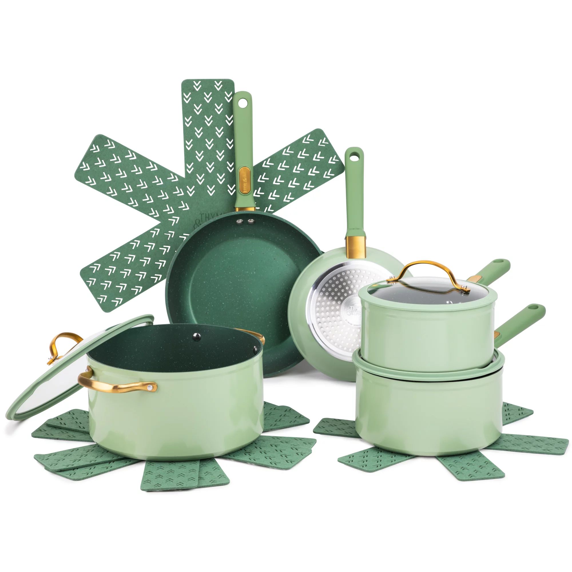 Thyme & Table Non-Stick 12-Piece Cookware Set, Green | Walmart (US)
