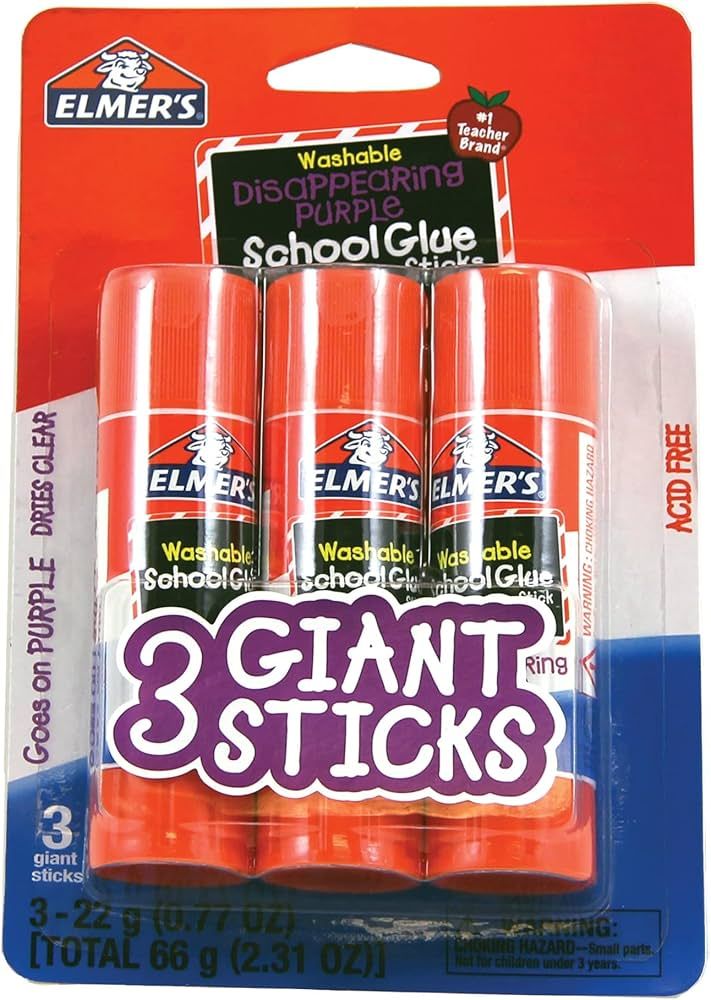 Elmer's Disappearing Purple School Glue Sticks, Washable, 22 Grams, 3 Count | Amazon (US)