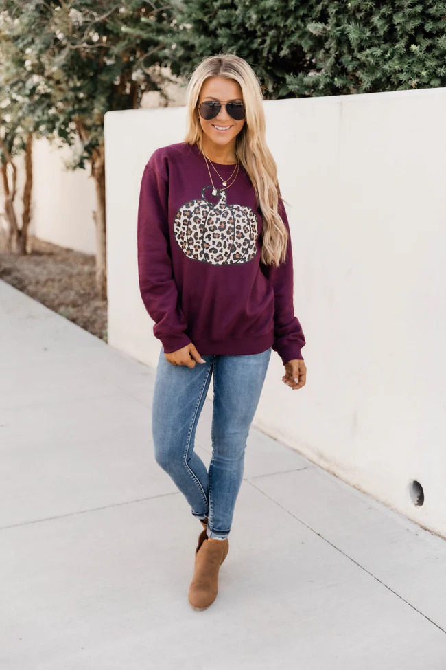 Animal Print Pumpkin Graphic Maroon Sweatshirt FINAL SALE | Pink Lily