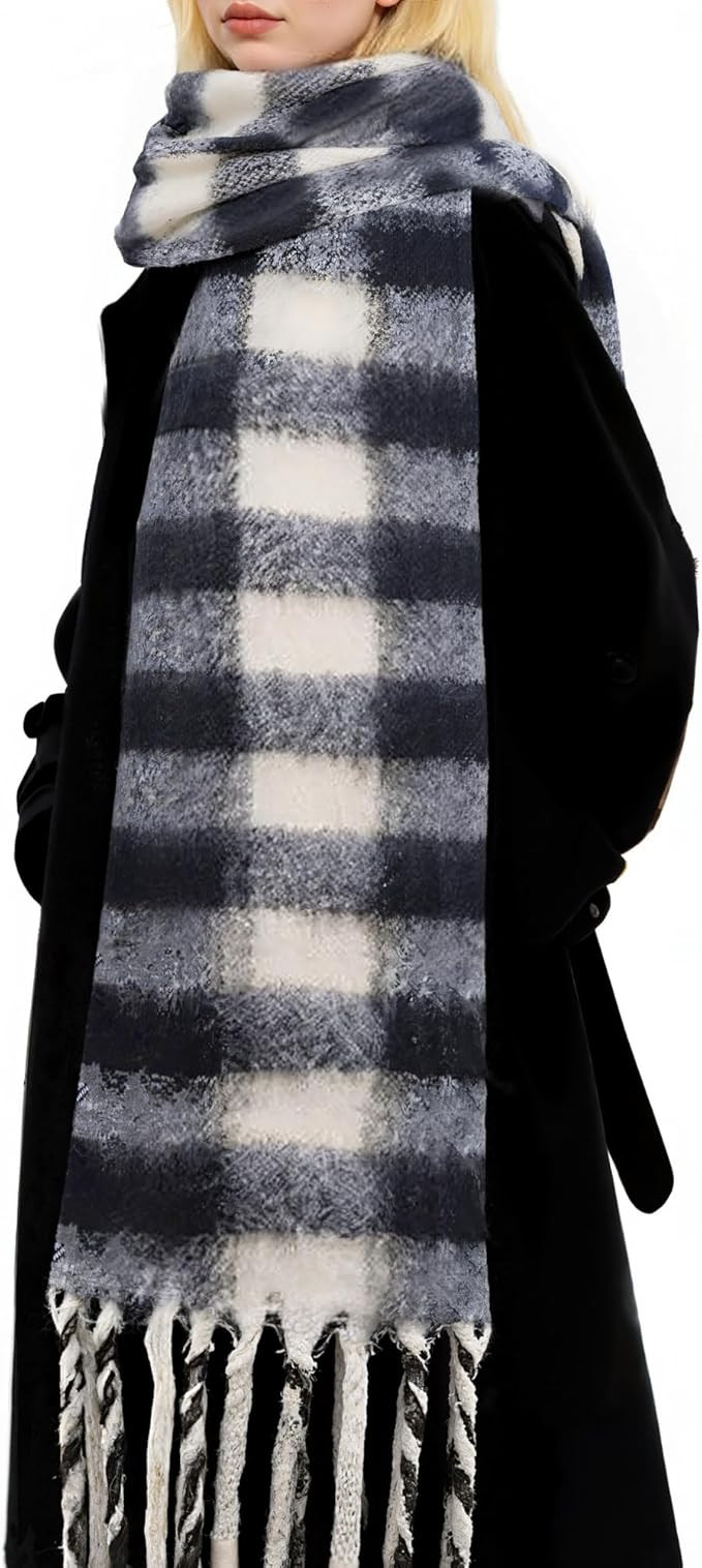 Winter Scarf for Women Large Chunky Plaid Scarves Oversized Thick Soft Blanket Scarfs Warm Tassel... | Amazon (US)