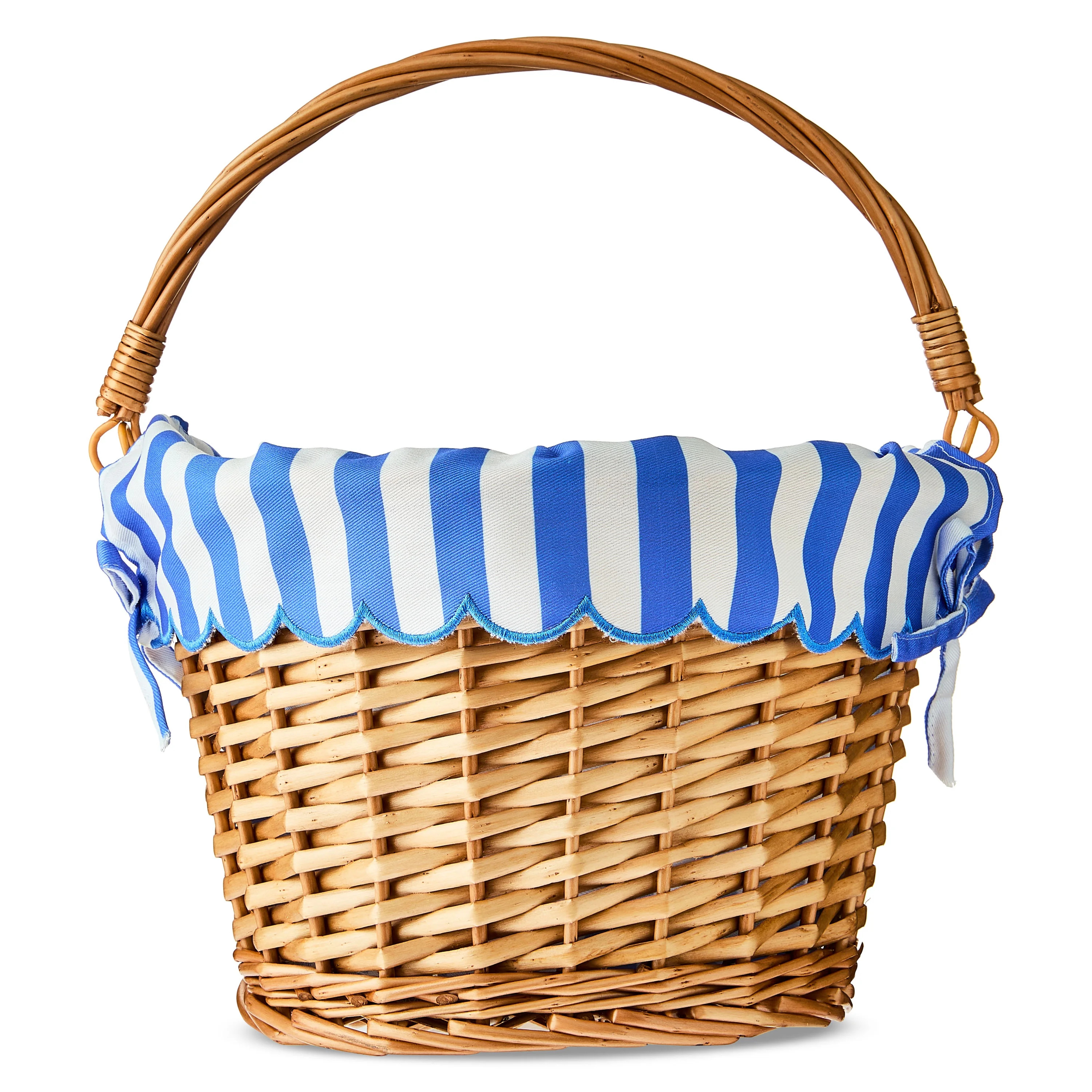 Round Willow Basket with Scalloped Stripe Liner, Natural Brown/Blue/White, 11.5" x 8", Easter by ... | Walmart (US)