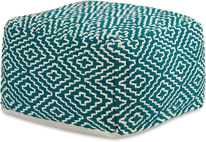 Signature Design by Ashley Brynnsen Casual Handwoven Geometric Pouf, Green & White | Amazon (US)