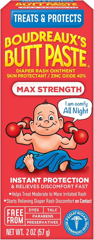 Boudreaux's Butt Paste Maximum Strength Diaper Rash Cream, Ointment for Baby, 2 oz Tube | Amazon (US)