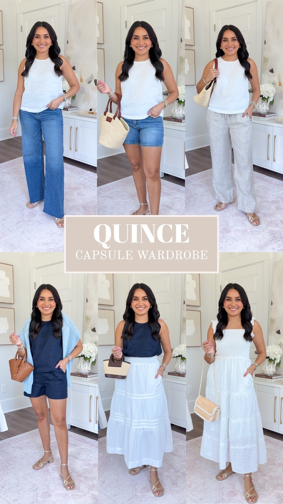 Summer Capsule Wardrobe Pieces!
For reference: I’m 5’0, petite, 32b bra size, and 2/26 in bottoms, pear shaped. 
*Everything I share is unaltered! TTS means true to size. Between size 5-6.5 in shoes

White cropped linen tank size xs TTS
Atlantic blue denim shorts size 26 TTS
Flax color linen pants size xs 28” TTS
Deep Navy cropped linen tank size xs - sold out in cropped, I linked the regular length
Deep navy linen shorts size xs TTS
Sky blue sweater size xs TTS
White skirt size xs TTS
White eyelet dress size xs TTS
Shell pink cardigan size xs TTS
Heather vintage pink cashmere tee size xs TTS
Twilight blue gray wide leg jeans size 26 short
Gold sandals size 5.5 TTS

#LTKootd #LTKgrwm #LTKPetite