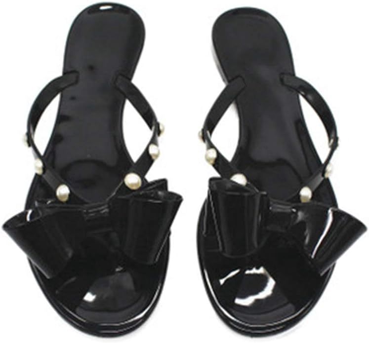 MIOKE Women's Bow Studded Jelly Flipflops Sandals Summer Slip On Comfort Flat Beach Jellies Thong... | Amazon (US)