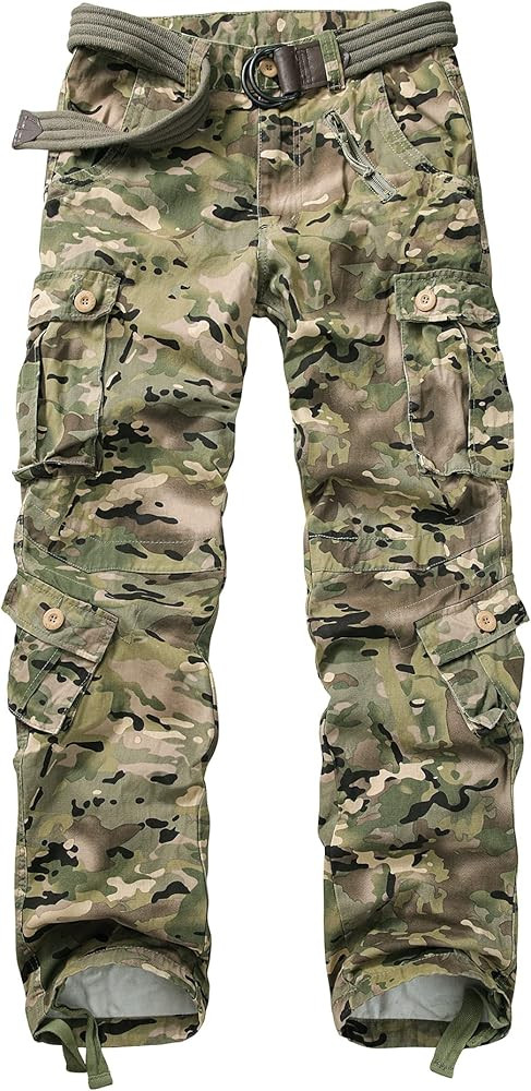 AKARMY Men's Cotton Casual Military Army Camo Combat Work Cargo Pants with 8 Pockets | Amazon (US)
