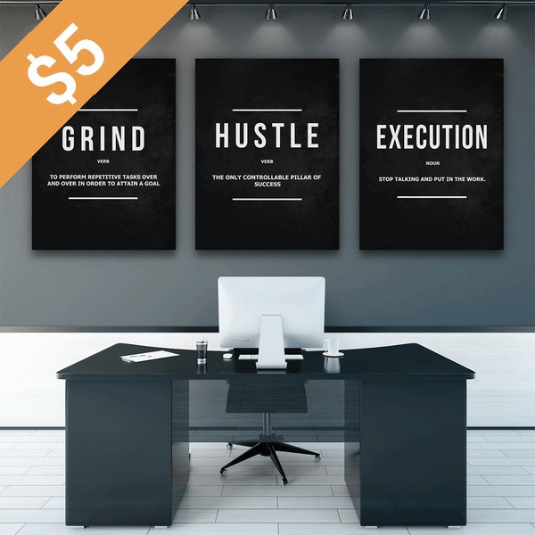 Grind Hustle Execution Wall Art Canvas Prints Office Decor Motivational Modern Art Entrepreneur Moti | Wish