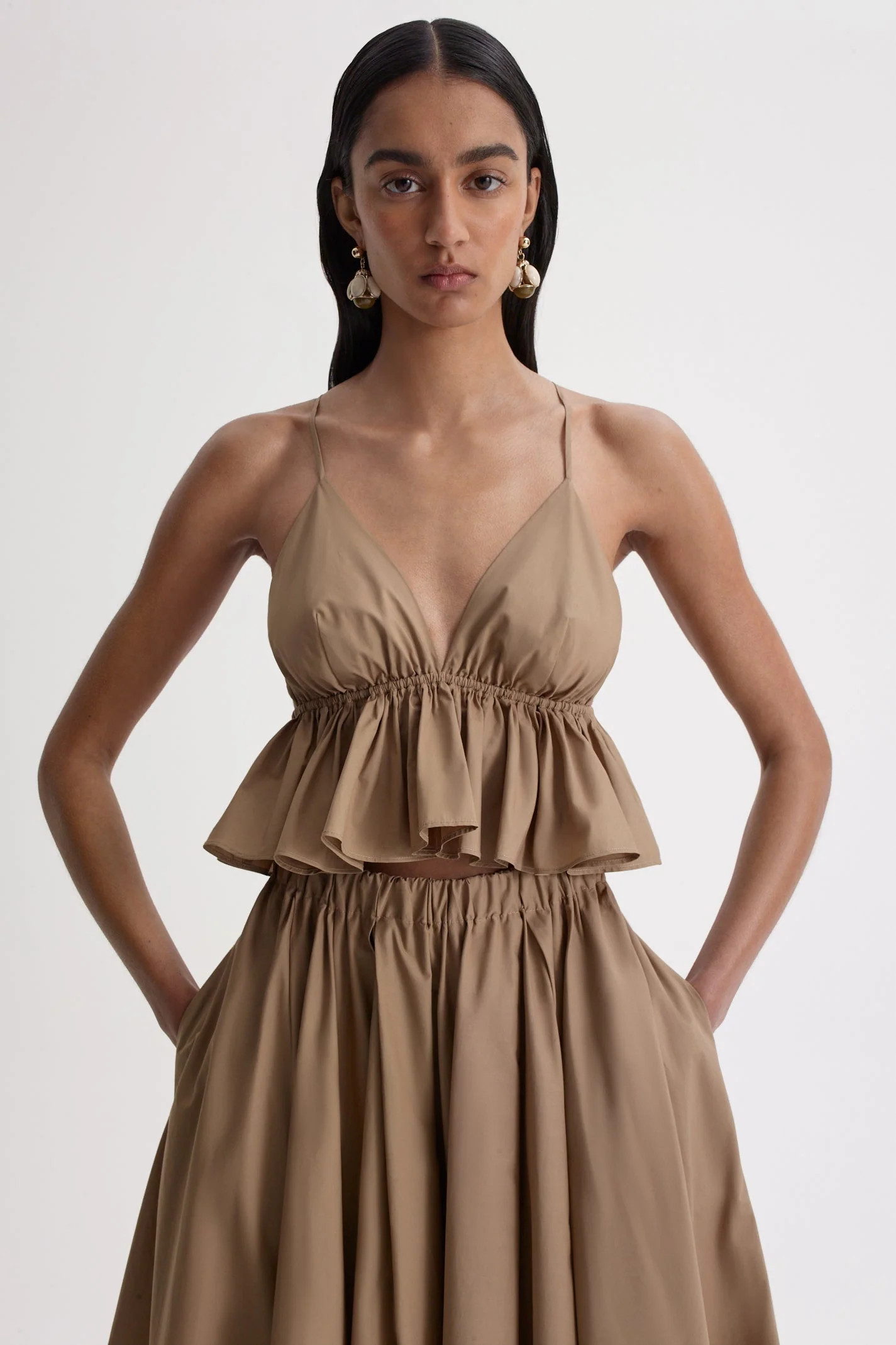 PARACHUTE COTTON RUFFLE CAMISOLE - CAMEL - Scanlan Theodore | Scanlan Theodore US