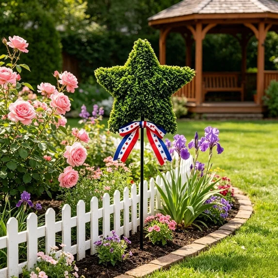 BiFandian July of 4 Star-Shaped Artificial Topiary Plants, Patriotic Topiary Trees Ground Stake f... | Walmart (US)