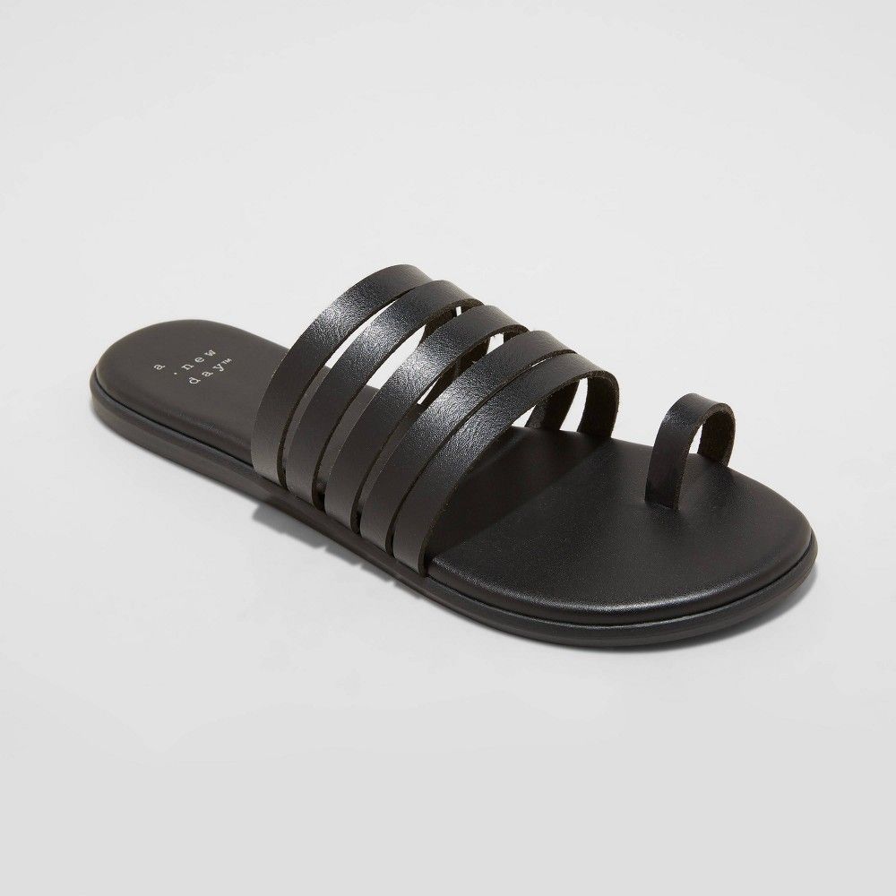 Women's Holly Strappy Toe Loop Sandals - A New Day Black 5 | Target
