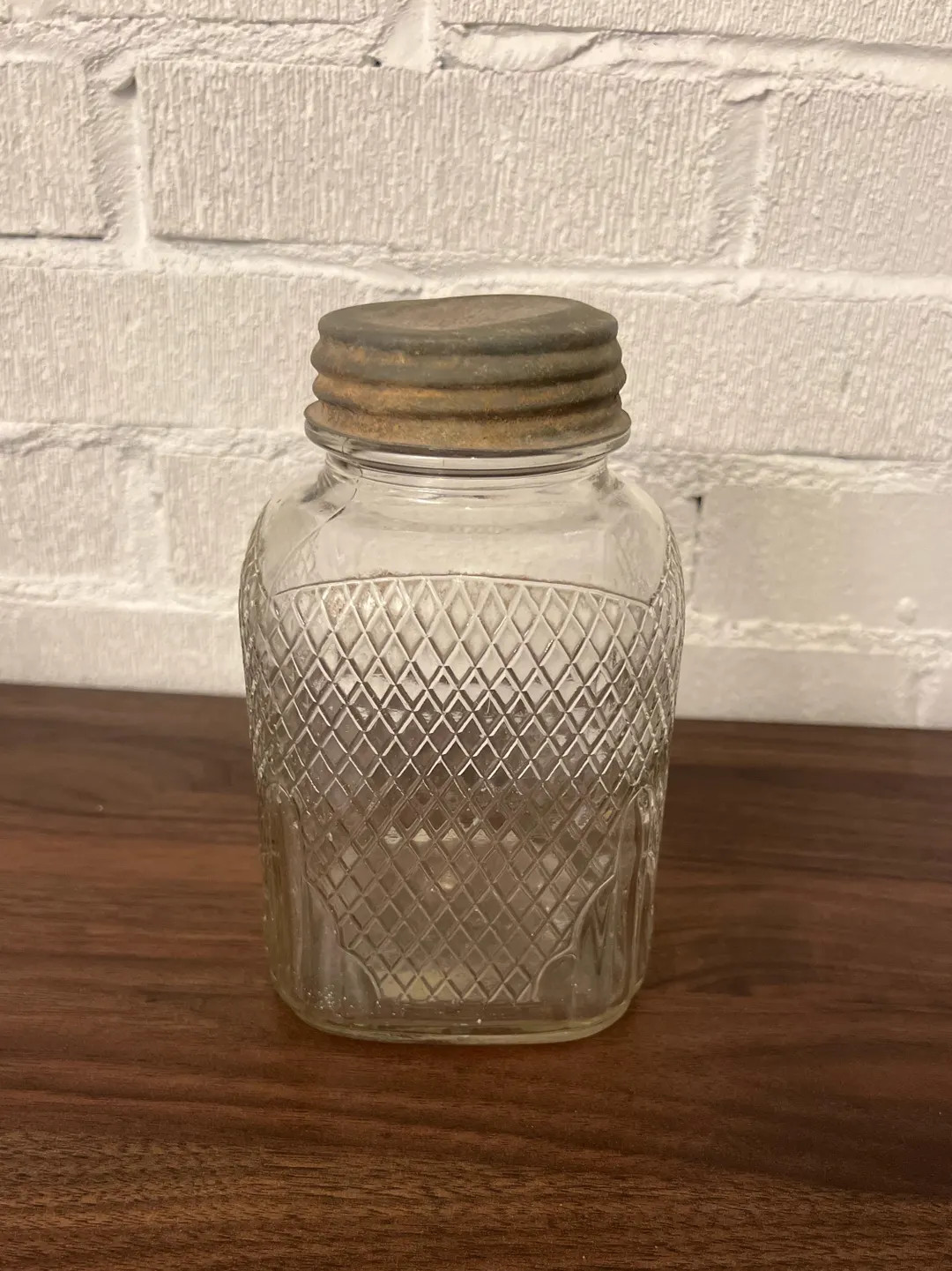 Vintage Waffle Pattern Glass Jar With Zinc Lid Peanut Butter Coffee Container Kitchen Storage Can... | Etsy (US)