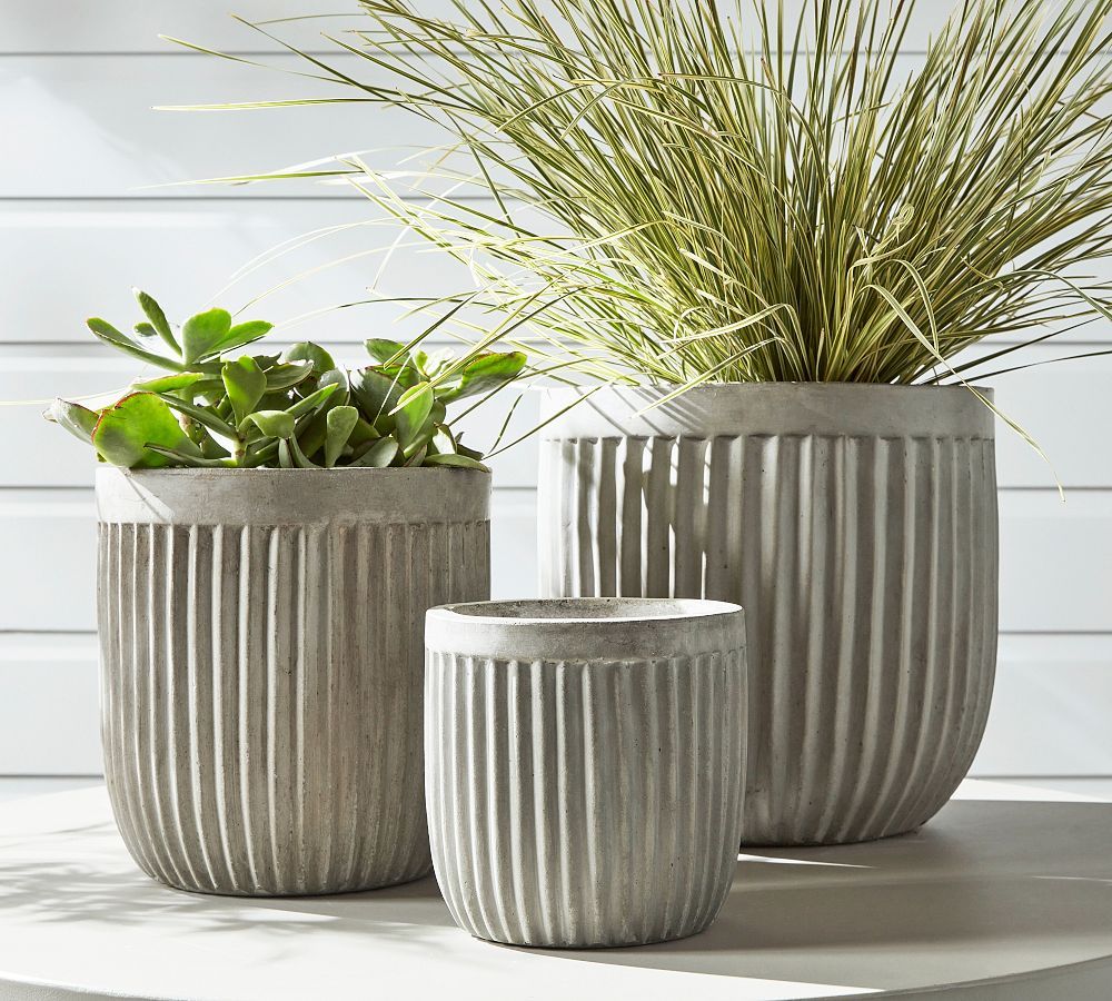 Concrete Fluted Outdoor Planters | Pottery Barn (US)