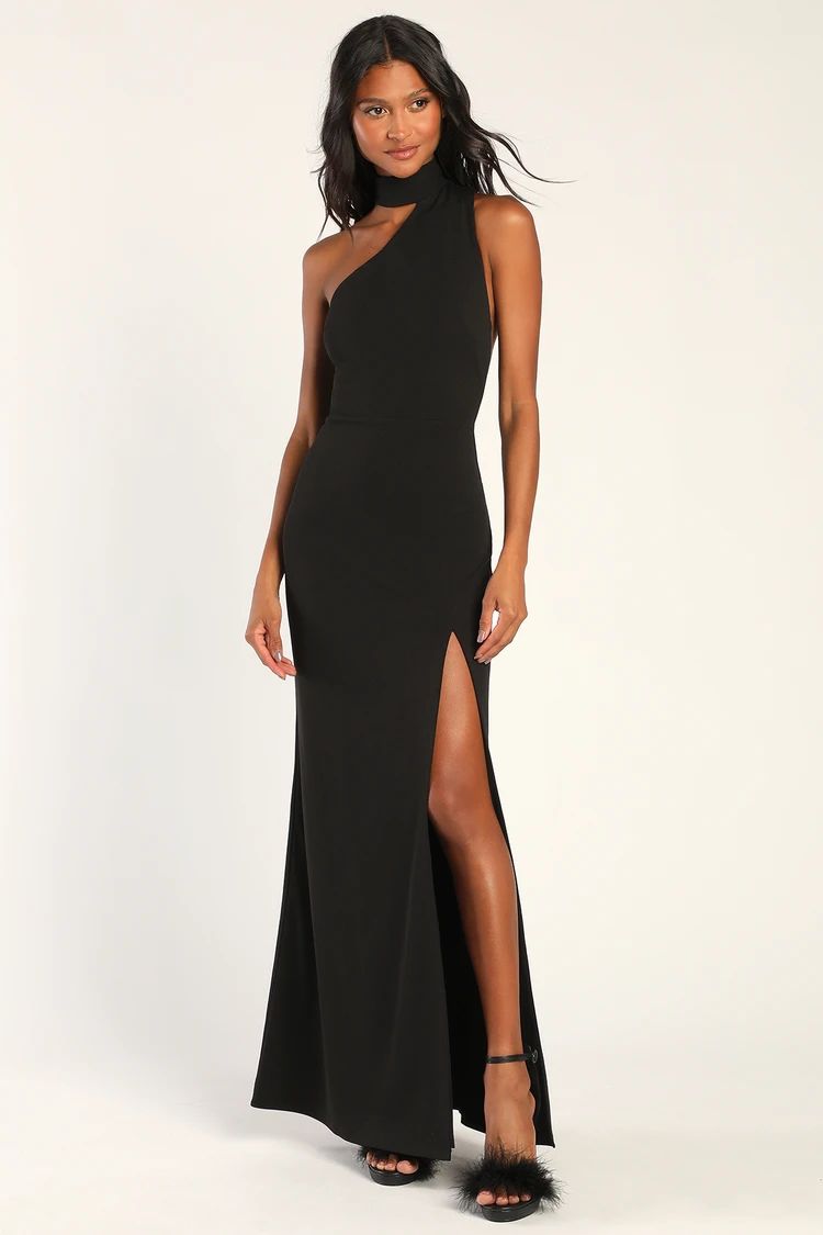 Keep It Interesting Black Asymmetrical Cutout Halter Maxi Dress | Lulus (US)