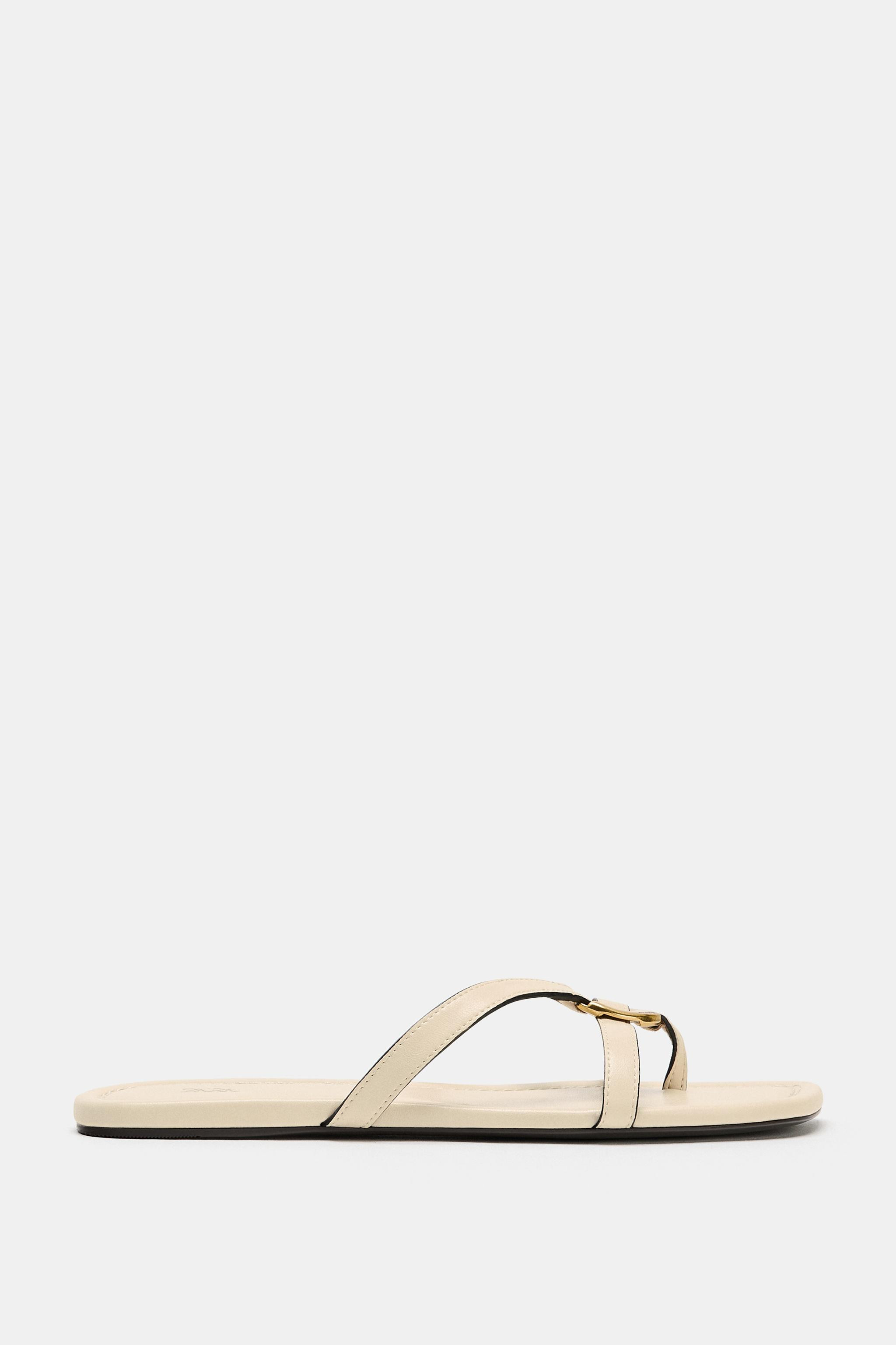 FLAT SANDALS WITH METALLIC APPLIQUÉ | Zara US