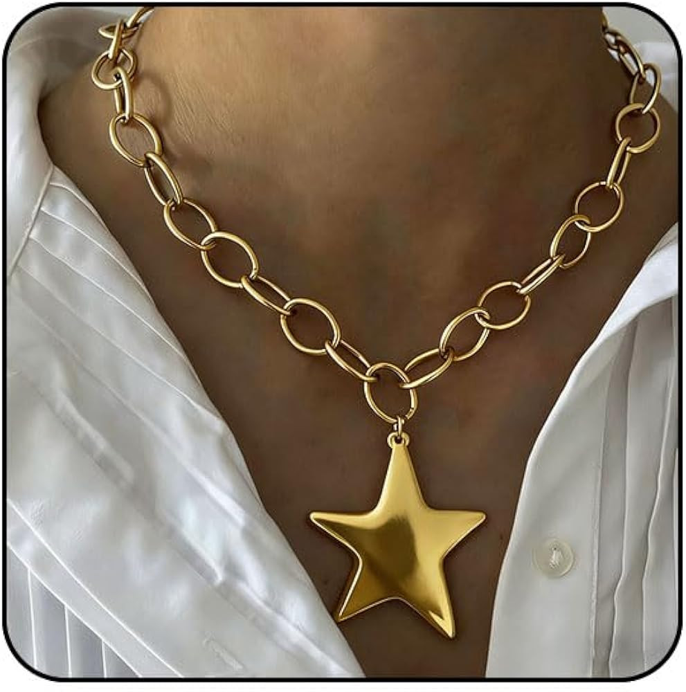 Chunky Gold Star Necklace Big Silver Statement Necklace for Women Big Star Chunky Necklaces Large... | Amazon (US)