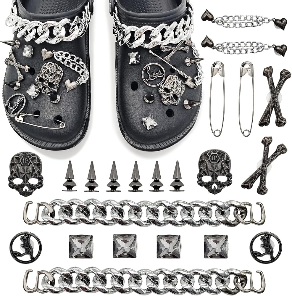 Etomiel Goth Charms Shoe Chains Shoe Charms, Cool Punk Metal Rivet Cone Spike Charms Chain Metal ... | Amazon (US)