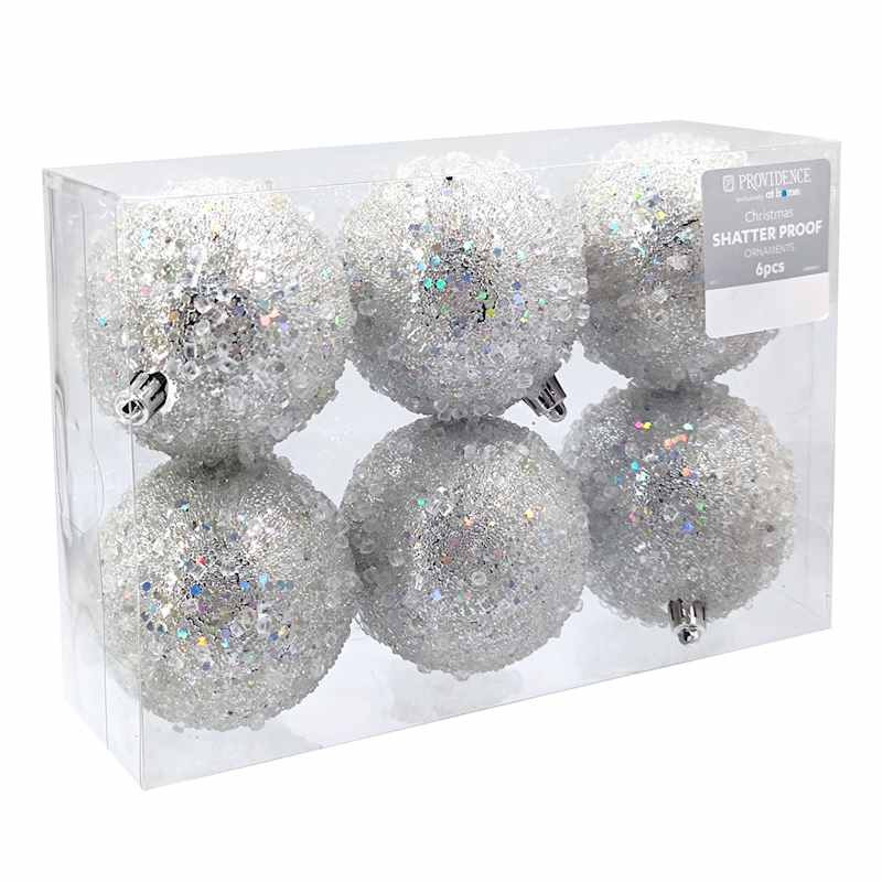 Providence Silver 6-Count Silver Bead Ornaments, 3.1" | At Home