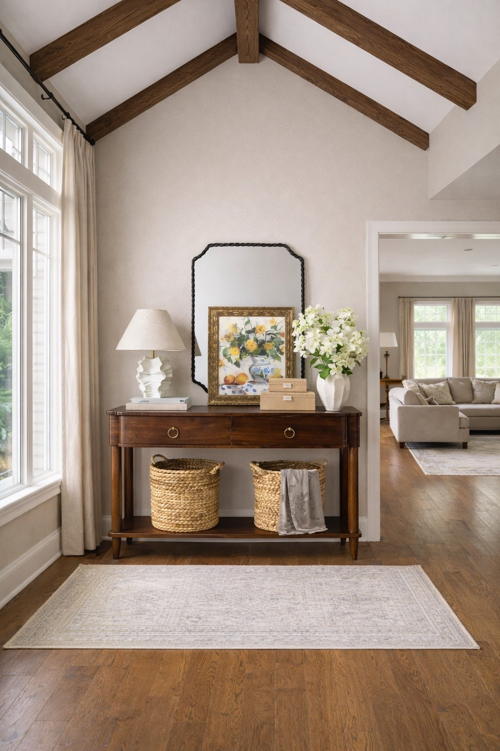 TARGET ENTRYWAY CONSOLE TABLE & DECOR FINDS

Follow @farmtotablecreations on Instagram for more cozy home inspiration.

This entryway came together using some of my favorite Target finds—simple, warm, and easy to recreate. The wood console anchors the space beautifully, while layered textures like woven baskets, soft linen, and classic neutral decor keep everything feeling cozy and welcoming. I love leaning artwork against a mirror for a relaxed, lived-in look that still feels elevated. This setup works perfectly for an entryway, hallway, or behind a sofa.

Everything here is affordable, timeless, and easy to style year-round 🤍

#targethome #targetfinds #entrywaydecor #consoletable #neutralhome #homedecor #entrywaytable #wovenbaskets #tablelamp #arearug #mirror #wallart #storagebaskets #homeinspo #ltkhome

#LTKHome #LTKFindsUnder50