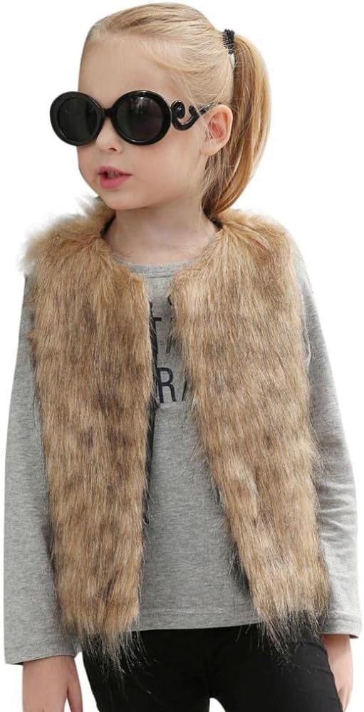 Baby Girls Faux Fur Vest Coat Kids Autumn Winter Thick Warm Outwear Cute Waistcoat | Amazon (US)