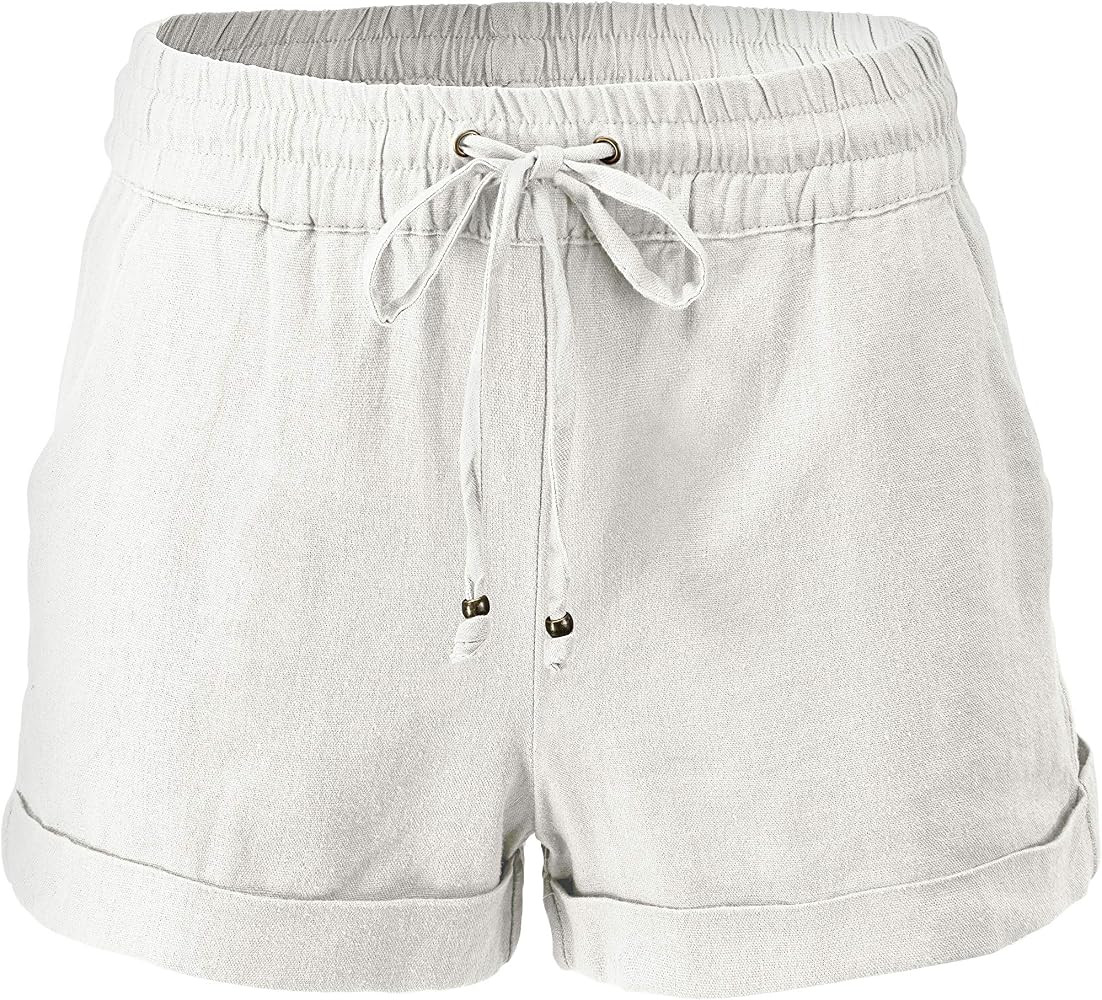 URBAN DAIZY Women's Linen Shorts - Casual Elastic Waist Rope Drawstring with Pockets Pull On Summer  | Amazon (US)