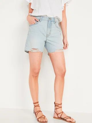 High-Waisted Slouchy Straight Distressed Cut-Off Shorts for Women -- 5-inch inseam | Old Navy (US)