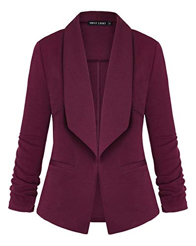 Unifizz Womens Blazer Work Office Lightweight Stretchy Open Front Lapel Jacket Style Blazers #Burgundy - Size M# | Amazon (US)