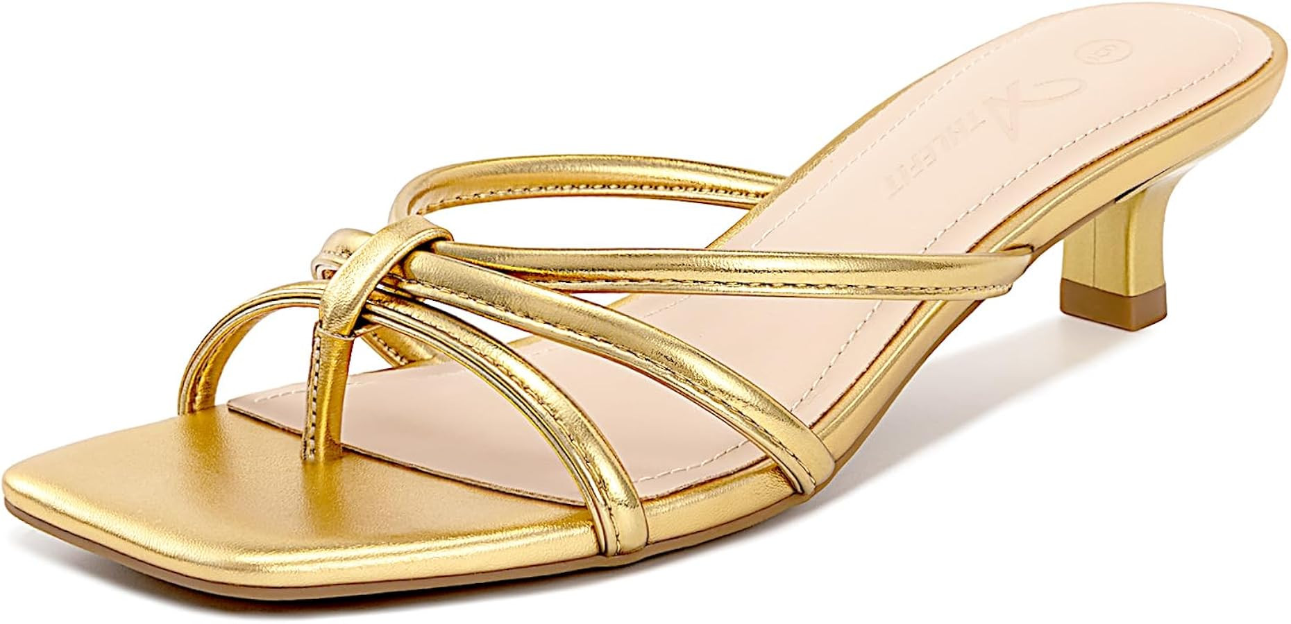 Athlefit Women's Strappy Kitten Heels Square Toe Flip Flop Low Heels Slip On Thong Heeled Sandals | Amazon (US)