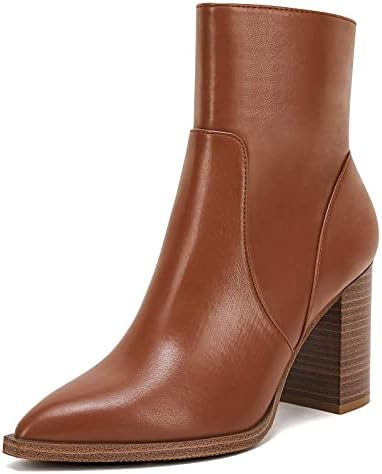 LAICIGO Women's Pointed Toe Ankle Boots Chunky Stacked Heel Side Zipper Faux Leather Ankle Bootie... | Amazon (US)
