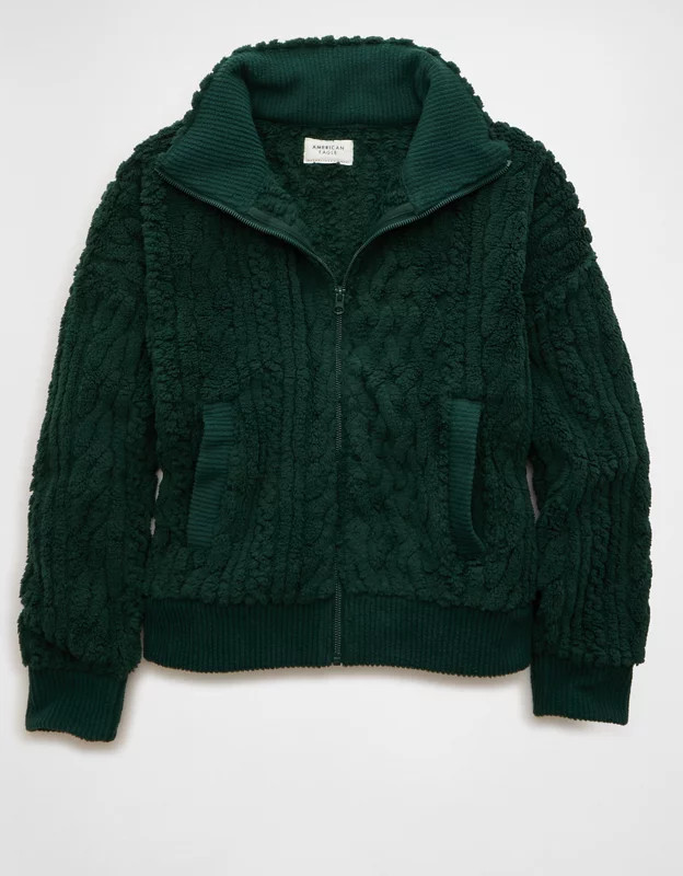 AE Cable Sherpa Full-Zip Sweatshirt | American Eagle Outfitters (US & CA)