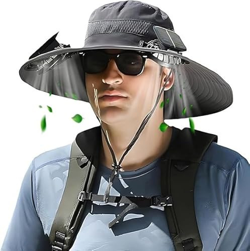 UPF 50+ Outdoor Wide Brim Sun Hat with Built-in Solar Fan - Ideal Fishing & Beach Bucket Hat for Men and Women Black | Amazon (US)