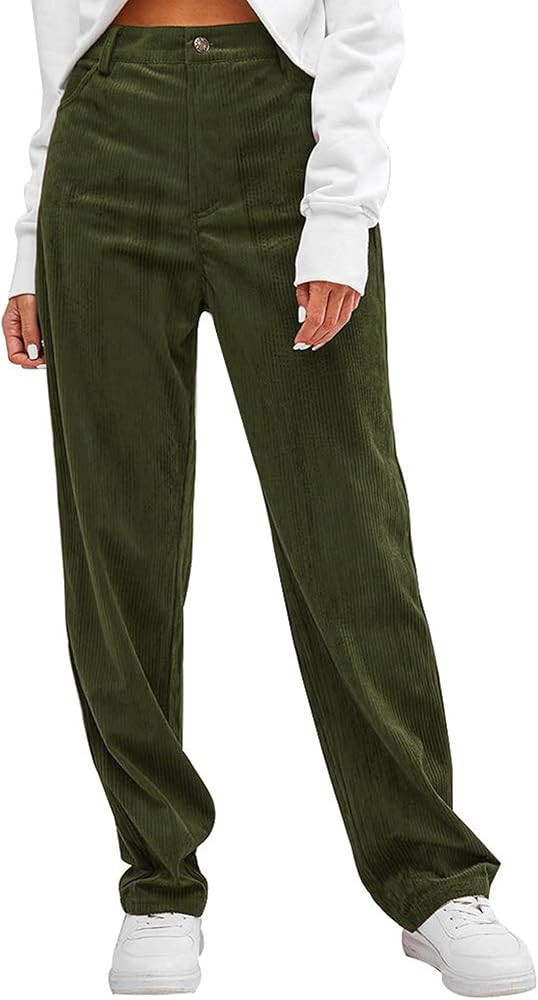 ZAFUL Women's Vintage Corduroy Pants High Waisted Straight Leg Pants Pockets Trousers | Amazon (US)