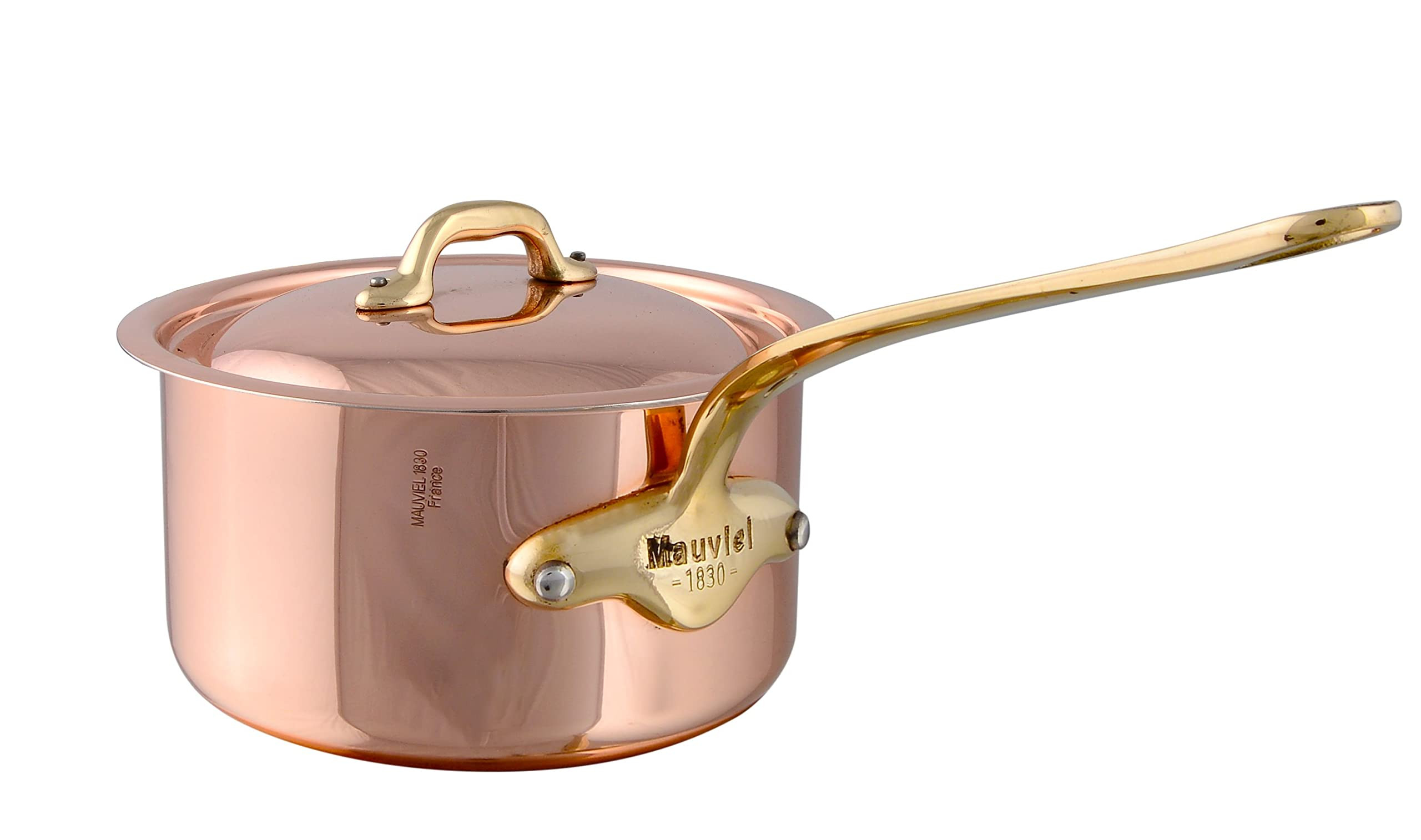 Mauviel M'Heritage 150 B 1.5mm Polished Copper & Stainless Steel Sauce Pan With Lid, And Brass Handles, 0.9-qt, Made in France | Amazon (US)