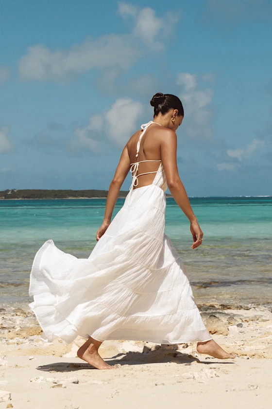 Ameera White Textured Tiered Backless Maxi Dress | Lulus